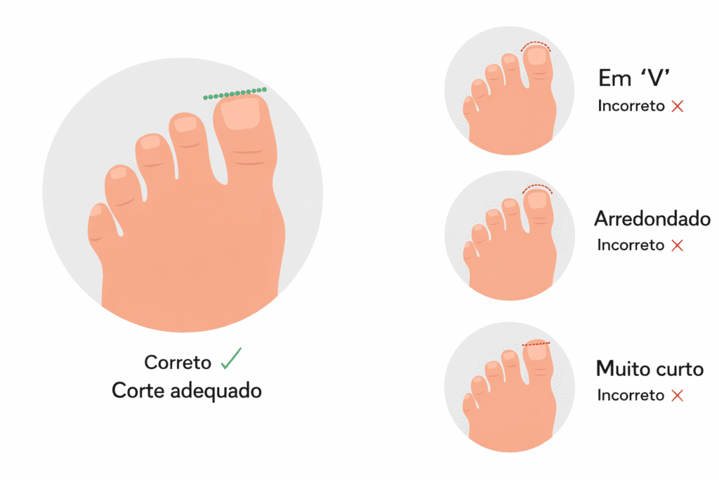 Diagrama sobre Corte Correto para evitar Unha Encravada